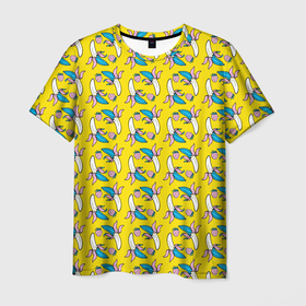 Мужская футболка 3D с принтом Летний узор. Забавные бананчики в Петрозаводске, 100% полиэфир | прямой крой, круглый вырез горловины, длина до линии бедер | банан | летний | лето | разноцветный | фрукты