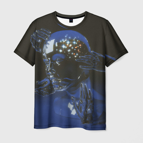 Мужская футболка 3D с принтом Ретро Футуризм. Cyber , 100% полиэфир | прямой крой, круглый вырез горловины, длина до линии бедер | cyberpunk | retrowave | vaporwave | киберпанк | космический | космос | лицо | неон | ночь | ретро | ретро футуризм | хром | череп