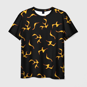 Мужская футболка 3D с принтом Огоньки   Узор в Новосибирске, 100% полиэфир | прямой крой, круглый вырез горловины, длина до линии бедер | для пледа | желтый | красный | огонь | пламя | подарок | узор