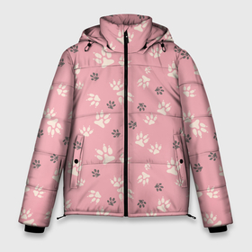 Мужская зимняя куртка 3D с принтом Розовый принт лапки в Екатеринбурге, верх — 100% полиэстер; подкладка — 100% полиэстер; утеплитель — 100% полиэстер | длина ниже бедра, свободный силуэт Оверсайз. Есть воротник-стойка, отстегивающийся капюшон и ветрозащитная планка. 

Боковые карманы с листочкой на кнопках и внутренний карман на молнии. | Тематика изображения на принте: заводчик | лапки | питомник собак | следы | собака | собачьи следы