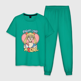 Мужская пижама хлопок с принтом Sailor Moon файт 001 , 100% хлопок | брюки и футболка прямого кроя, без карманов, на брюках мягкая резинка на поясе и по низу штанин
 | sailor moon | драка | махосёдзё | сейлор марс | сейлор мун | усаги цукино | файт