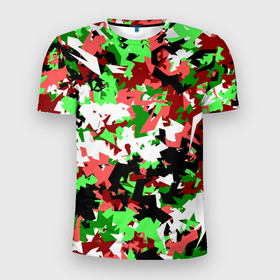 Мужская футболка 3D Slim с принтом Красно зеленый камуфляж в Кировске, 100% полиэстер с улучшенными характеристиками | приталенный силуэт, круглая горловина, широкие плечи, сужается к линии бедра | камуфляж | клуб | милитари | москва | паттерн | футбол | футбольный