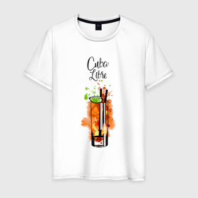 Мужская футболка хлопок с принтом Cuba Libre коктейль в Курске, 100% хлопок | прямой крой, круглый вырез горловины, длина до линии бедер, слегка спущенное плечо. | вечеринка | коктейль | куба | куба либре | напитки | остров свободы | отдых | праздник | экзотик