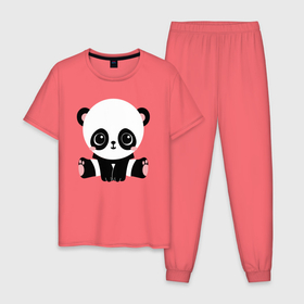 Мужская пижама хлопок с принтом Няшная Панда 2022 в Курске, 100% хлопок | брюки и футболка прямого кроя, без карманов, на брюках мягкая резинка на поясе и по низу штанин
 | арт | вектор | индивидуальная | милая | мишка | панда | прелесть | пуська | пушистик | шерсть