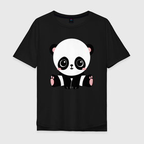 Мужская футболка хлопок Oversize с принтом Няшная Панда 2022 в Новосибирске, 100% хлопок | свободный крой, круглый ворот, “спинка” длиннее передней части | арт | вектор | индивидуальная | милая | мишка | панда | прелесть | пуська | пушистик | шерсть