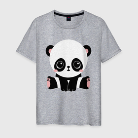 Мужская футболка хлопок с принтом Няшная Панда 2022 , 100% хлопок | прямой крой, круглый вырез горловины, длина до линии бедер, слегка спущенное плечо. | арт | вектор | индивидуальная | милая | мишка | панда | прелесть | пуська | пушистик | шерсть