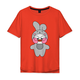 Мужская футболка хлопок Oversize с принтом Утенок Лалафанфан   Костюм зайца в Новосибирске, 100% хлопок | свободный крой, круглый ворот, “спинка” длиннее передней части | Тематика изображения на принте: lalafanfan | rabbit | зайчик | заяц | игрушка | лалафанфан | плюшевый | утенок | утка