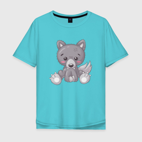 Мужская футболка хлопок Oversize с принтом Маленький волк в Курске, 100% хлопок | свободный крой, круглый ворот, “спинка” длиннее передней части | волк | волки | волчок | волчонок | детский | плюшевый
