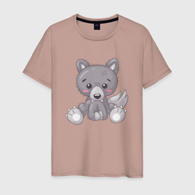 Мужская футболка хлопок с принтом Маленький волк в Курске, 100% хлопок | прямой крой, круглый вырез горловины, длина до линии бедер, слегка спущенное плечо. | волк | волки | волчок | волчонок | детский | плюшевый