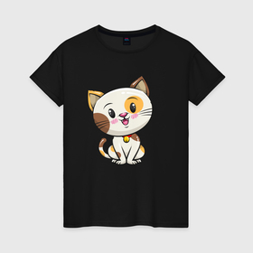 Женская футболка хлопок с принтом Пятнистый котик в Курске, 100% хлопок | прямой крой, круглый вырез горловины, длина до линии бедер, слегка спущенное плечо | детский | кот | котенок | котик | кошка | пятнистый