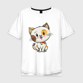 Мужская футболка хлопок Oversize с принтом Пятнистый котик в Тюмени, 100% хлопок | свободный крой, круглый ворот, “спинка” длиннее передней части | Тематика изображения на принте: детский | кот | котенок | котик | кошка | пятнистый