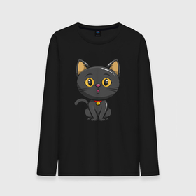 Мужской лонгслив хлопок с принтом Черный маленький котенок в Санкт-Петербурге, 100% хлопок |  | кот | котенок | котик | кошка | черный кот | черныш