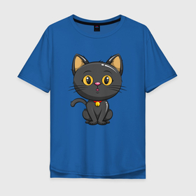 Мужская футболка хлопок Oversize с принтом Черный маленький котенок в Екатеринбурге, 100% хлопок | свободный крой, круглый ворот, “спинка” длиннее передней части | кот | котенок | котик | кошка | черный кот | черныш
