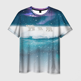 Мужская футболка 3D с принтом Полярные медведи в Курске, 100% полиэфир | прямой крой, круглый вырез горловины, длина до линии бедер | ursus maritimus | зима | косалапый | медведь | хищник