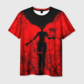 Мужская футболка 3D с принтом Dead by Daylight дух в Екатеринбурге, 100% полиэфир | прямой крой, круглый вырез горловины, длина до линии бедер | dead by daylight | ветки | деад бай деад лайт | деревья | дух | жуть | игра | компьютерная игра | красный | красный и черный | кровь | ужасы | черный