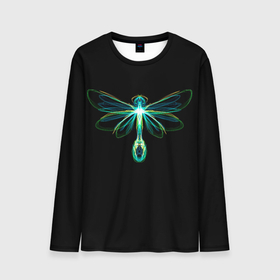 Мужской лонгслив 3D с принтом Неоновая стрекоза в Новосибирске, 100% полиэстер | длинные рукава, круглый вырез горловины, полуприлегающий силуэт | dragonfly | flight | insect | neon | paint | wings | краски | крылья | насекомое | неон | неоновая | полет | стрекоза