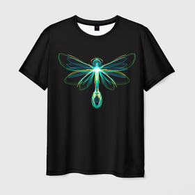 Мужская футболка 3D с принтом Неоновая стрекоза , 100% полиэфир | прямой крой, круглый вырез горловины, длина до линии бедер | dragonfly | flight | insect | neon | paint | wings | краски | крылья | насекомое | неон | неоновая | полет | стрекоза