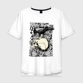 Мужская футболка хлопок Oversize с принтом Raven  Skull в Новосибирске, 100% хлопок | свободный крой, круглый ворот, “спинка” длиннее передней части | beak | bones | hype | raven | skull | teeth | wings | ворон | зубы | клюв | кости | крылья | хайп | череп