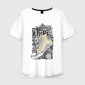 Мужская футболка хлопок Oversize с принтом Крутой кед в Тюмени, 100% хлопок | свободный крой, круглый ворот, “спинка” длиннее передней части | crown | emblem | pattern | sneakers | герб | кед | корона | узор