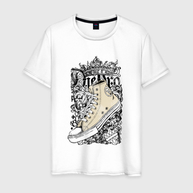 Мужская футболка хлопок с принтом Крутой кед в Белгороде, 100% хлопок | прямой крой, круглый вырез горловины, длина до линии бедер, слегка спущенное плечо. | crown | emblem | pattern | sneakers | герб | кед | корона | узор