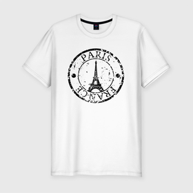 Мужская футболка хлопок Slim с принтом Париж, Франция, Эйфелева башня в Белгороде, 92% хлопок, 8% лайкра | приталенный силуэт, круглый вырез ворота, длина до линии бедра, короткий рукав | eiffel tower | fashion | france | paris | stamp | мода | париж | печать | франция | штамп | эйфелева башня
