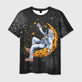 Мужская футболка 3D с принтом Через тернии к звездам , 100% полиэфир | прямой крой, круглый вырез горловины, длина до линии бедер | арт | графика | звезды | космонавт | космос | луна