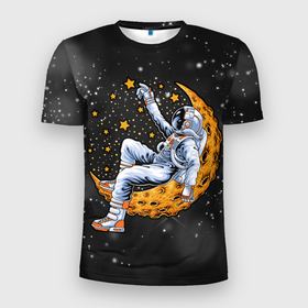Мужская футболка 3D Slim с принтом Через тернии к звездам в Курске, 100% полиэстер с улучшенными характеристиками | приталенный силуэт, круглая горловина, широкие плечи, сужается к линии бедра | арт | графика | звезды | космонавт | космос | луна
