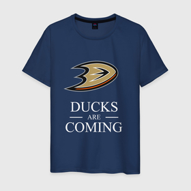 Мужская футболка хлопок с принтом Ducks Are Coming, Анахайм Дакс, Anaheim Ducks в Екатеринбурге, 100% хлопок | прямой крой, круглый вырез горловины, длина до линии бедер, слегка спущенное плечо. | anaheim | anaheim ducks | are coming | ducks | hockey | nhl | usa | winter is coming | дакс | нхл | спорт | сша | хоккей | шайба