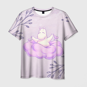 Мужская футболка 3D с принтом Муми тролль и счастливое облако , 100% полиэфир | прямой крой, круглый вырез горловины, длина до линии бедер | moomin | муми | муми тролли | тролли | тролль