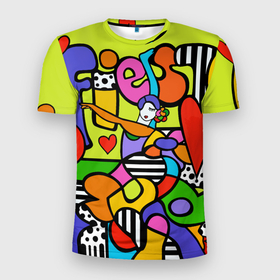 Мужская футболка 3D Slim с принтом Fiesta dance в Курске, 100% полиэстер с улучшенными характеристиками | приталенный силуэт, круглая горловина, широкие плечи, сужается к линии бедра | brazilian artist | bright colors | cubism | emoji | girl | graffiti | hearts | love | pop art | romero britto | valentine | бразильский художник | граффити | девушка | день святого валентина | кубизм | любовь | ромеро бритто | с