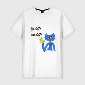 Мужская футболка хлопок Slim с принтом Хагги (Poppy Playtime) в Тюмени, 92% хлопок, 8% лайкра | приталенный силуэт, круглый вырез ворота, длина до линии бедра, короткий рукав | huggy wuggy | poppy playtime | добрый | монстр | синий | хагги вагги