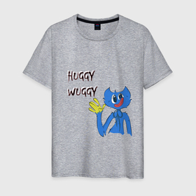 Мужская футболка хлопок с принтом Хагги (Poppy Playtime) в Тюмени, 100% хлопок | прямой крой, круглый вырез горловины, длина до линии бедер, слегка спущенное плечо. | huggy wuggy | poppy playtime | добрый | монстр | синий | хагги вагги