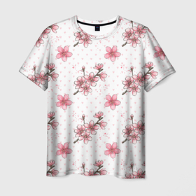 Мужская футболка 3D с принтом Сакура паттерн , 100% полиэфир | прямой крой, круглый вырез горловины, длина до линии бедер | паттерн | сакура | цветочки | цветы | япония