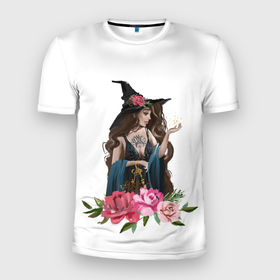Мужская футболка 3D Slim с принтом Девушка ведьма в Тюмени, 100% полиэстер с улучшенными характеристиками | приталенный силуэт, круглая горловина, широкие плечи, сужается к линии бедра | ведьма | волшебница | волшебство | девушка | колдовство | колдунья | магия | эзотерика