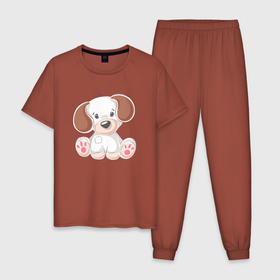 Мужская пижама хлопок с принтом Маленькая милая собачка в Петрозаводске, 100% хлопок | брюки и футболка прямого кроя, без карманов, на брюках мягкая резинка на поясе и по низу штанин
 | милая | пес | песик | собака | собачка