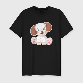 Мужская футболка хлопок Slim с принтом Маленькая милая собачка в Санкт-Петербурге, 92% хлопок, 8% лайкра | приталенный силуэт, круглый вырез ворота, длина до линии бедра, короткий рукав | милая | пес | песик | собака | собачка