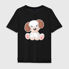 Мужская футболка хлопок Oversize с принтом Маленькая милая собачка в Курске, 100% хлопок | свободный крой, круглый ворот, “спинка” длиннее передней части | милая | пес | песик | собака | собачка