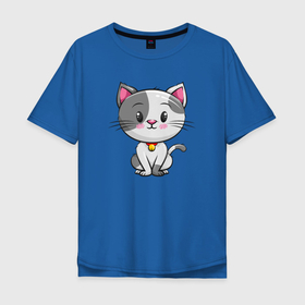 Мужская футболка хлопок Oversize с принтом Серый маленький котенок в Екатеринбурге, 100% хлопок | свободный крой, круглый ворот, “спинка” длиннее передней части | кот | котенок | котик | кошка | черный кот | черныш