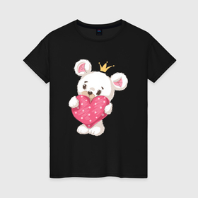 Женская футболка хлопок с принтом Медвежонок с сердцем в Кировске, 100% хлопок | прямой крой, круглый вырез горловины, длина до линии бедер, слегка спущенное плечо | медведь | медвежонок | милый | мишка | сердечко | сердце