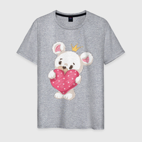 Мужская футболка хлопок с принтом Медвежонок с сердцем в Новосибирске, 100% хлопок | прямой крой, круглый вырез горловины, длина до линии бедер, слегка спущенное плечо. | медведь | медвежонок | милый | мишка | сердечко | сердце