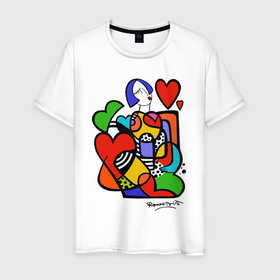 Мужская футболка хлопок с принтом Girl with hearts. в Белгороде, 100% хлопок | прямой крой, круглый вырез горловины, длина до линии бедер, слегка спущенное плечо. | brazilian artist | bright colors | cubism | emoji | girl | graffiti | hearts | love | pop art | romero britto | valentines day | бразильский художник | граффити | девушка | день святого валентина | кубизм | любовь | ромеро бритт