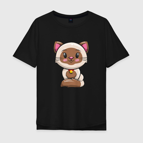 Мужская футболка хлопок Oversize с принтом Пятнистый котенок в Тюмени, 100% хлопок | свободный крой, круглый ворот, “спинка” длиннее передней части | Тематика изображения на принте: кот | котенок | котик | кошка | пятна | пятнистый