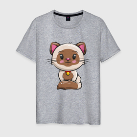Мужская футболка хлопок с принтом Пятнистый котенок в Петрозаводске, 100% хлопок | прямой крой, круглый вырез горловины, длина до линии бедер, слегка спущенное плечо. | кот | котенок | котик | кошка | пятна | пятнистый