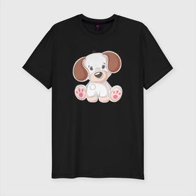 Мужская футболка хлопок Slim с принтом Маленькая собачка в Санкт-Петербурге, 92% хлопок, 8% лайкра | приталенный силуэт, круглый вырез ворота, длина до линии бедра, короткий рукав | пес | песик | собака | собачка | щенок
