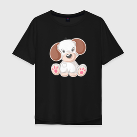 Мужская футболка хлопок Oversize с принтом Маленькая собачка в Екатеринбурге, 100% хлопок | свободный крой, круглый ворот, “спинка” длиннее передней части | Тематика изображения на принте: пес | песик | собака | собачка | щенок