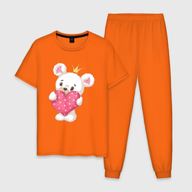 Мужская пижама хлопок с принтом Мишка с сердечком 14 февраля в Тюмени, 100% хлопок | брюки и футболка прямого кроя, без карманов, на брюках мягкая резинка на поясе и по низу штанин
 | медведь | медвежонок | миша | мишка | сердечко | сердце