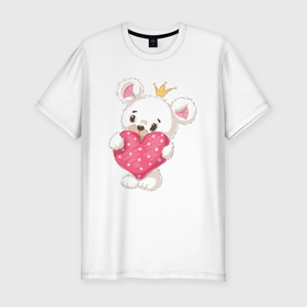 Мужская футболка хлопок Slim с принтом Мишка с сердечком 14 февраля в Тюмени, 92% хлопок, 8% лайкра | приталенный силуэт, круглый вырез ворота, длина до линии бедра, короткий рукав | медведь | медвежонок | миша | мишка | сердечко | сердце