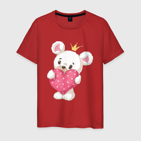 Мужская футболка хлопок с принтом Мишка с сердечком 14 февраля в Белгороде, 100% хлопок | прямой крой, круглый вырез горловины, длина до линии бедер, слегка спущенное плечо. | медведь | медвежонок | миша | мишка | сердечко | сердце