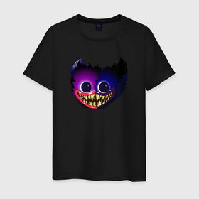 Мужская футболка хлопок с принтом Хаги Ваги 2022 New топ в Тюмени, 100% хлопок | прямой крой, круглый вырез горловины, длина до линии бедер, слегка спущенное плечо. | huggy monster run | wuggy | жесть | зубы | игра | неон | ночь | хоррор
