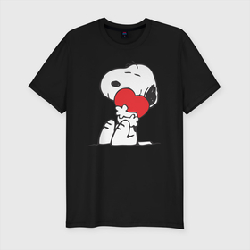 Мужская футболка хлопок Slim с принтом Моё сердечко в Белгороде, 92% хлопок, 8% лайкра | приталенный силуэт, круглый вырез ворота, длина до линии бедра, короткий рукав | друг | любовь | обнимашки | сердечко | щенок